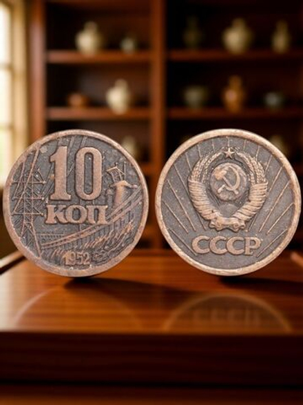 10 копеек 1952 года ГЭС Проба СССР Копия пробной советской монеты медь патина