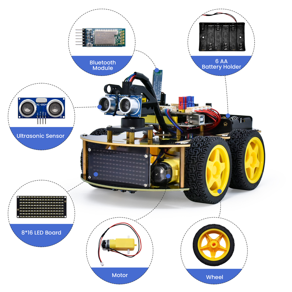 Смарт-автомобиль 4WD с Bluetooth на Arduino, V2.0 светодиодный дисплей