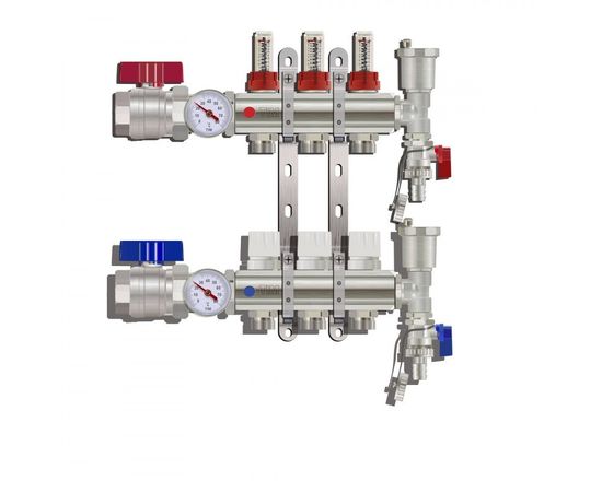 Коллектор для тёплого пола с расходомерами Tim на 3 выхода из латуни
