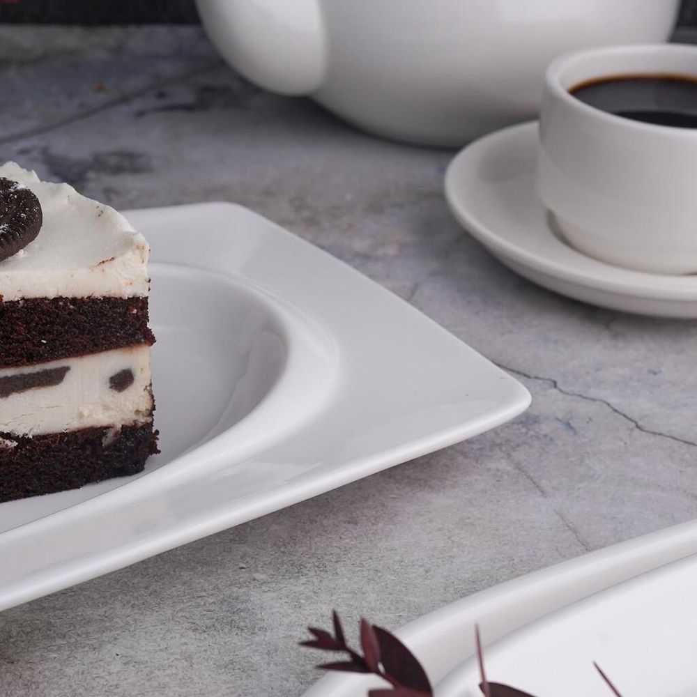 Блюдо прямоугольное 25*14,8 см h2,2 см с бортом Asymmetry белое фарфор NEW P.L. [5]