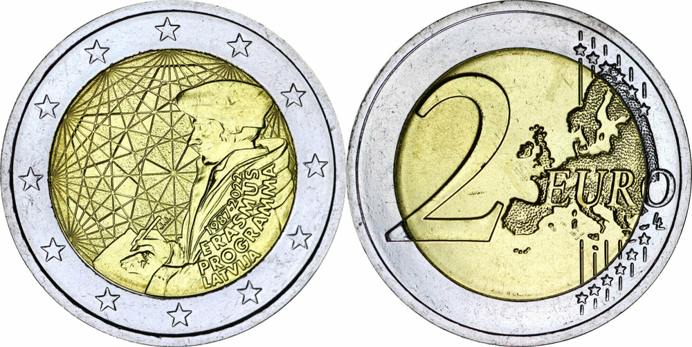 Латвия 2 евро, 2022 35 лет программе Эразмус UNC