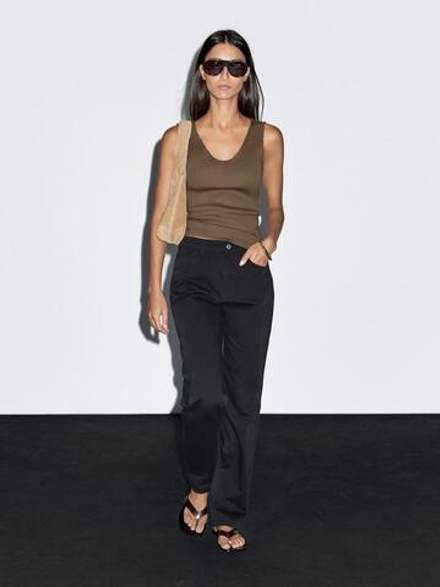 Massimo Dutti Топ из смесового хлопка, кротово-коричневый
