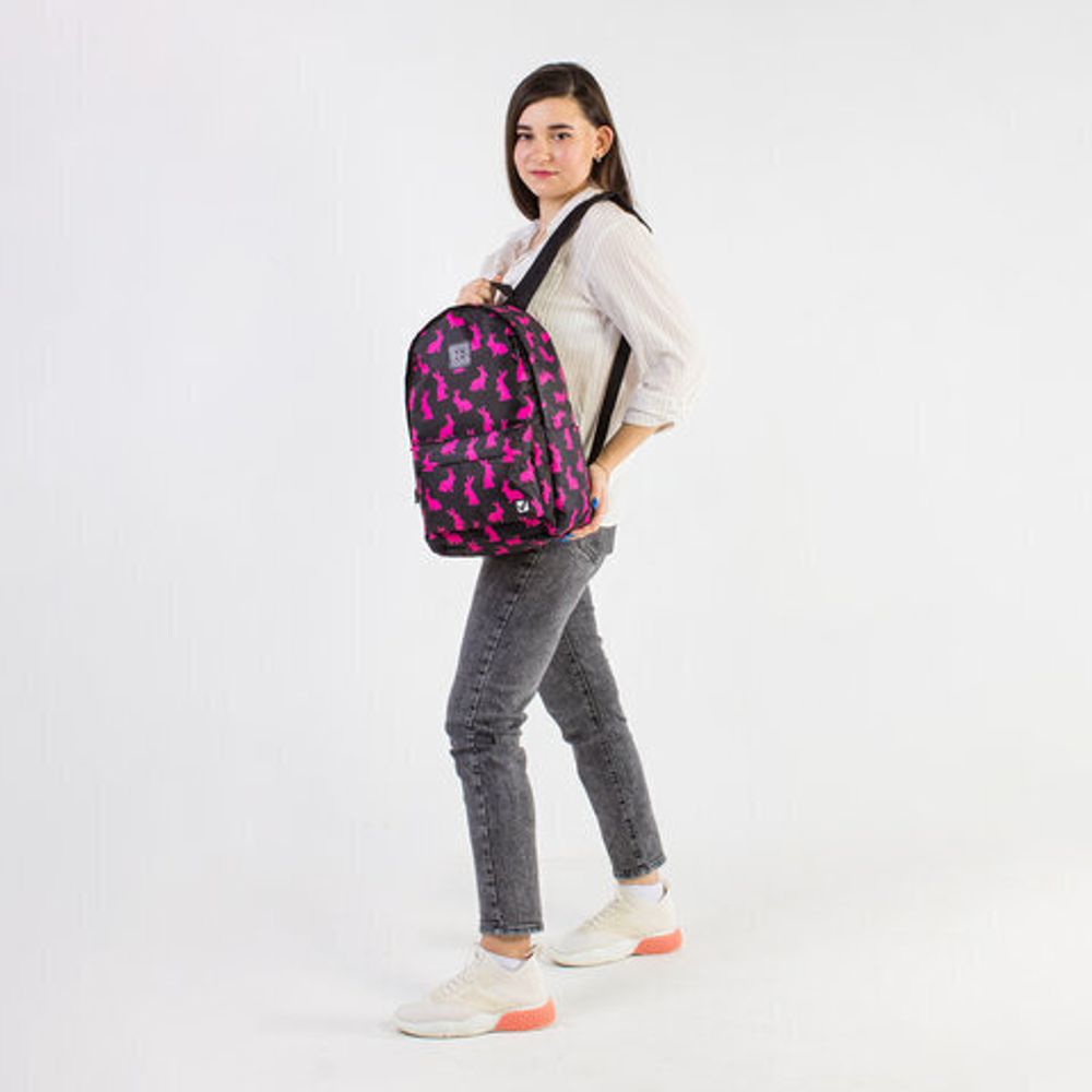 Рюкзак BRAUBERG POSITIVE универсальный, потайной карман, "Pink Rabbits", 42х28х14 см, 270780