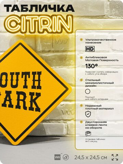 Табличка декоративная "Эмблема South Park, Южный Парк" на дверь и стену, прикольная штука в подарок фанату, декоративный знак, 24,5х24,5 см, серия CITRIN / ЦИТРИН, Айдентика Технолоджи