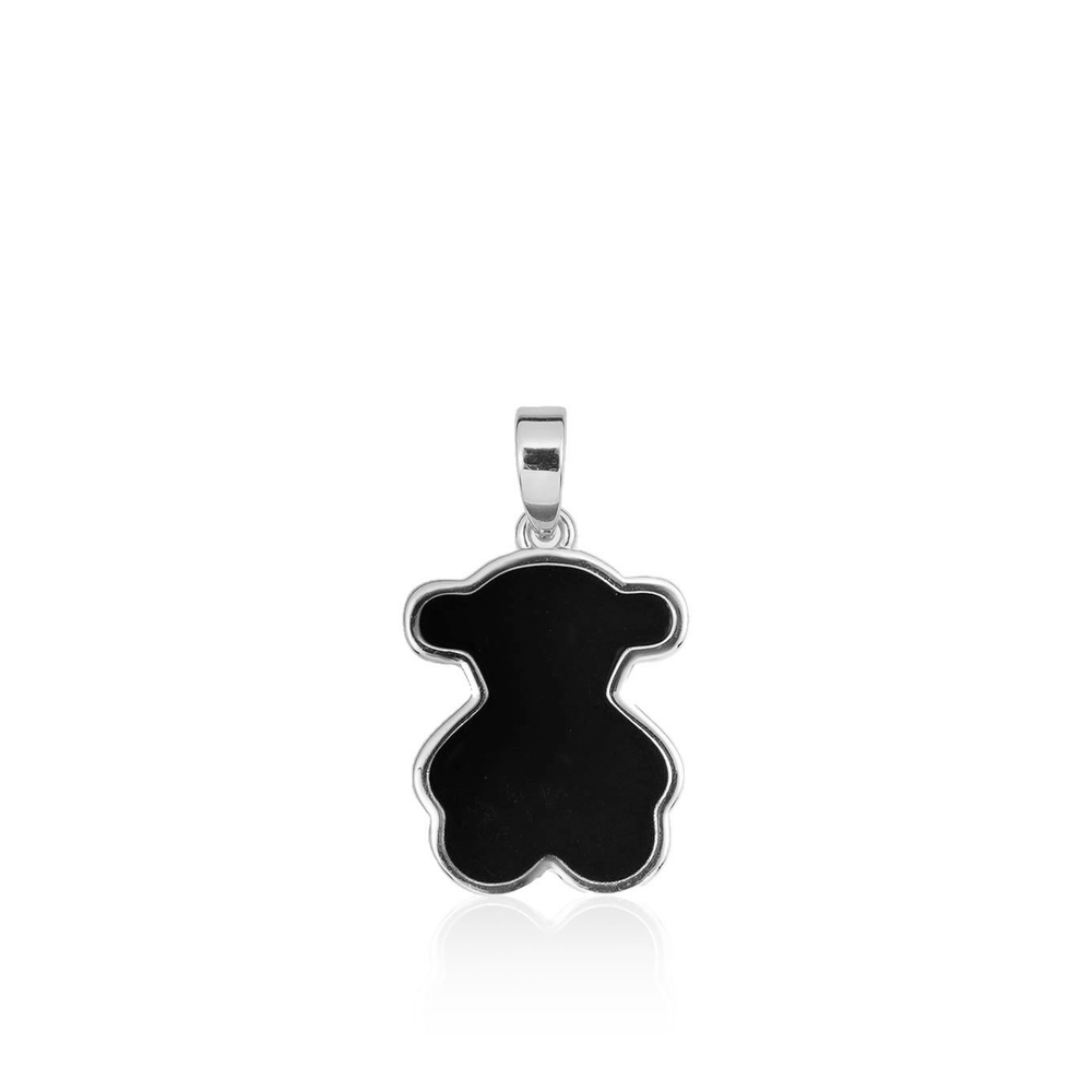 Латунная цепочка с Подвеской "Мишка с чёрной эмалью", silver