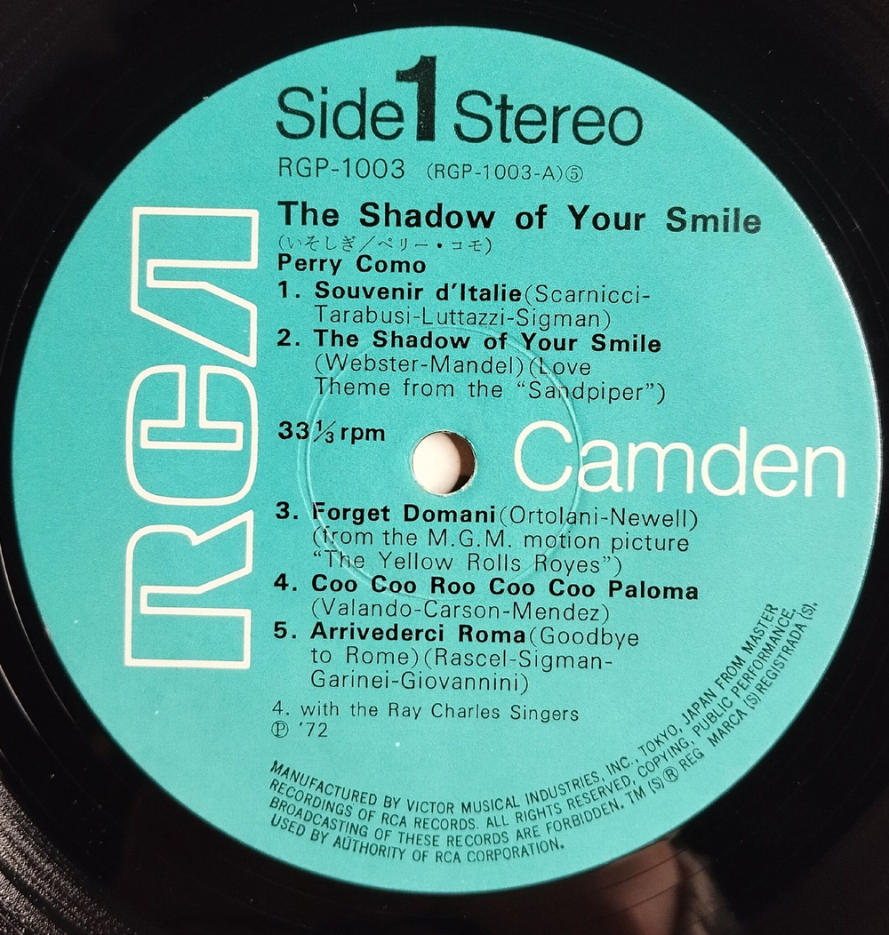 Винтажная виниловая пластинка LP Perry Como The Shadow Of Your Smile (Japan 1972) (No Obi)