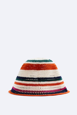 ZARA ШЛЯПА ИЗ КРУЖЕВА КРОШЕ, РАЗНОЦВЕТНЫЙ