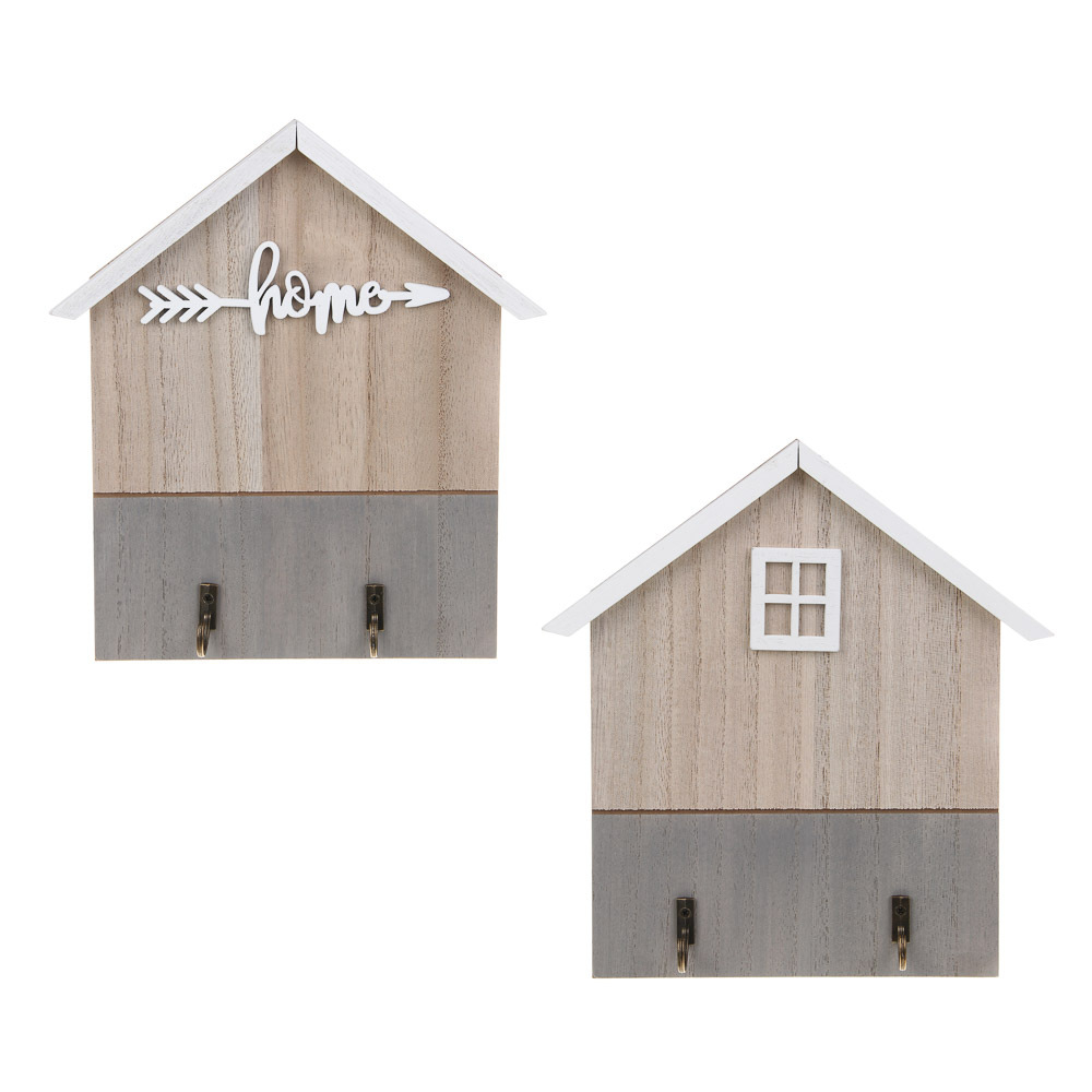 Ключница открытого типа на 2 крючка, 21,5x19,5x3 см, МДФ, 2 дизайна