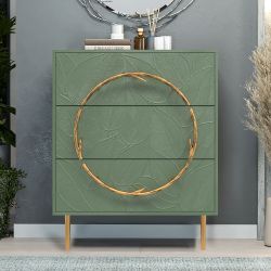 Комод Арт Колор leaves Стайл Голд с 3 ящиками Зеленый нефрит