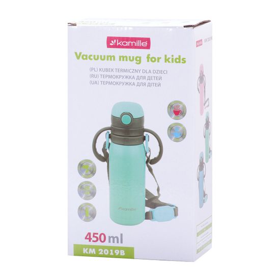 Термос для детей 450 мл. Kamille KM-2019B из нержавеющей стали с ремешком или двумя ручками