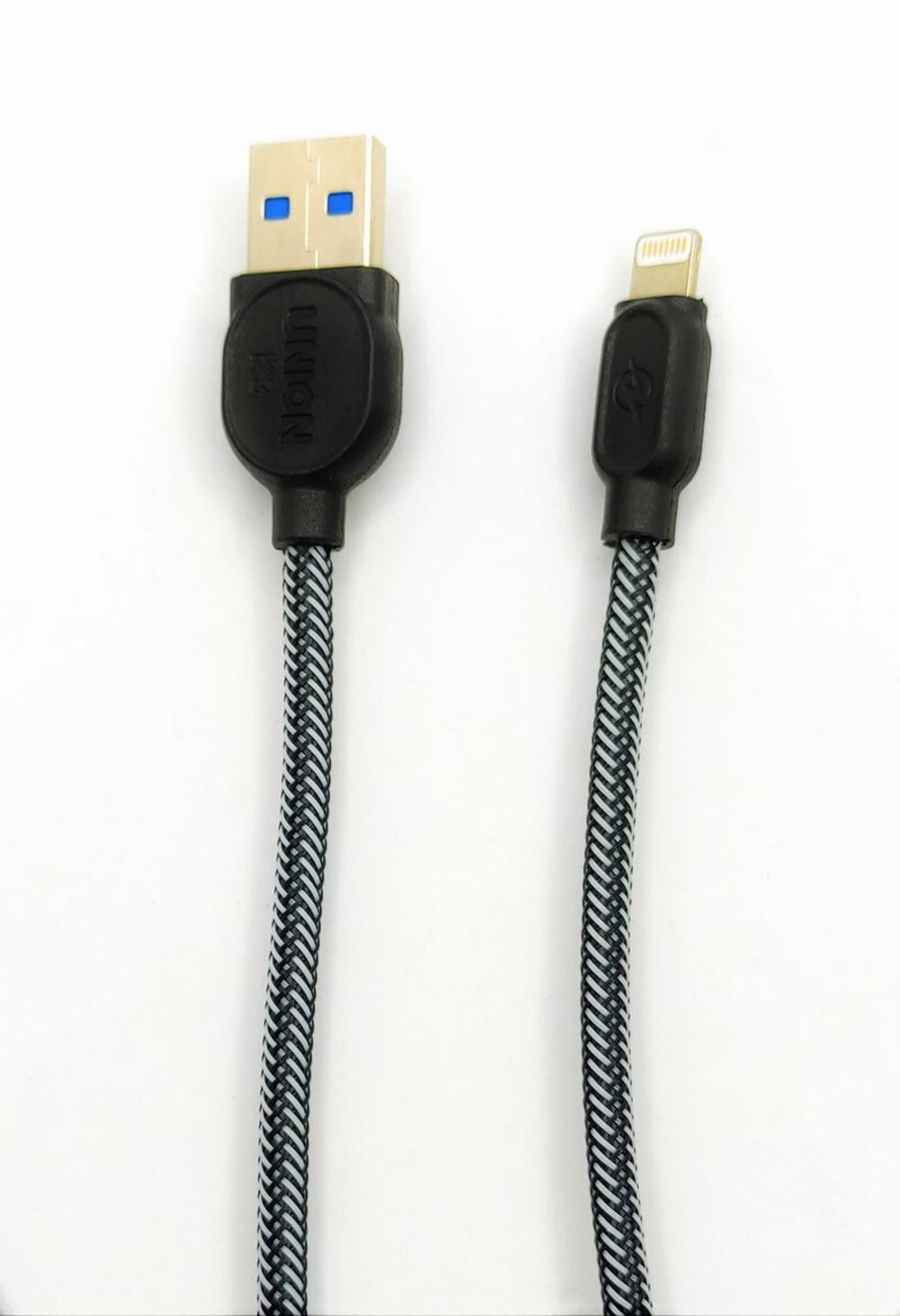 Кабель USB - Lightning Union K3 тканевая оплетка (серый) 1м без упаковки