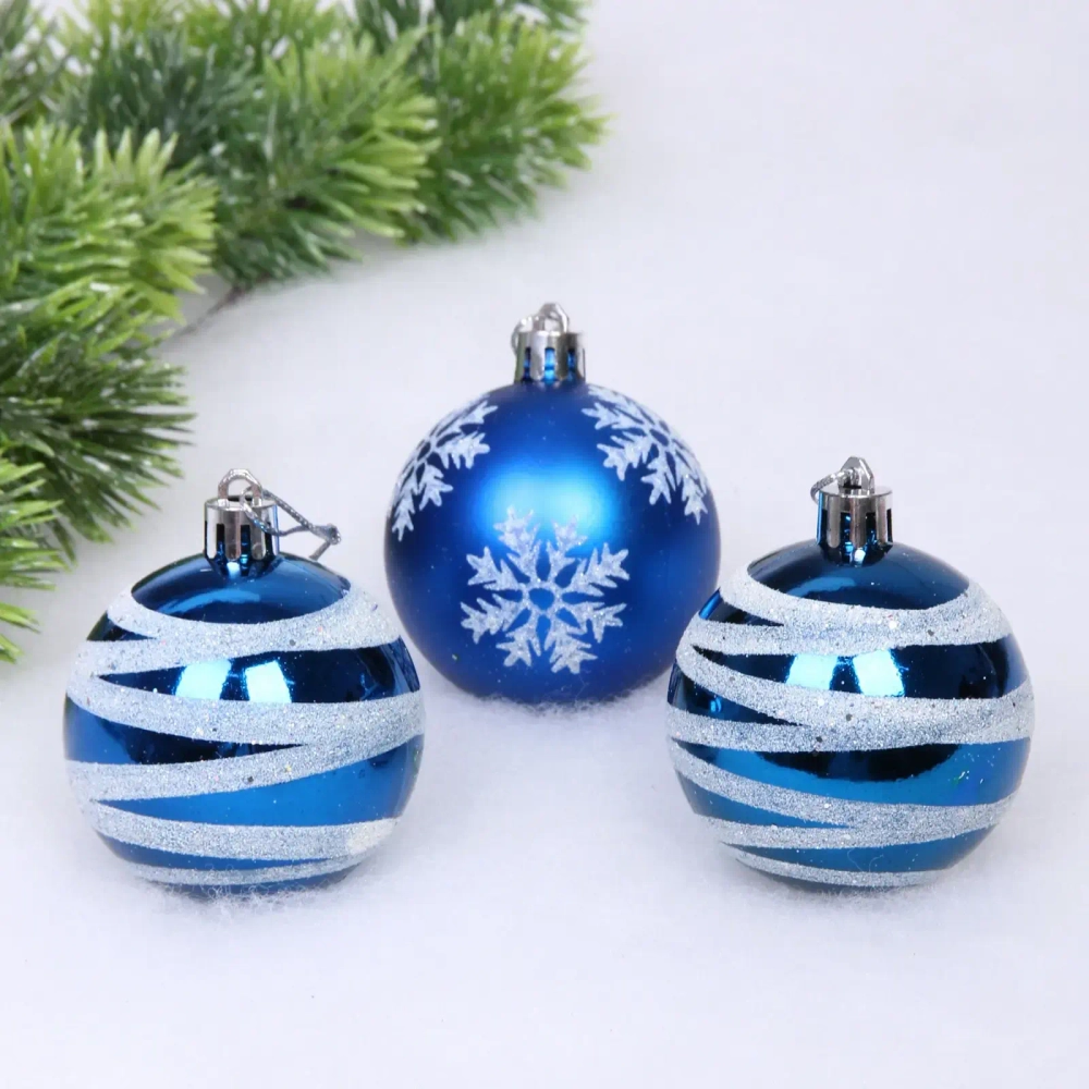 Новогодние шары 6 см (набор 3 шт) «Загадка», Синий