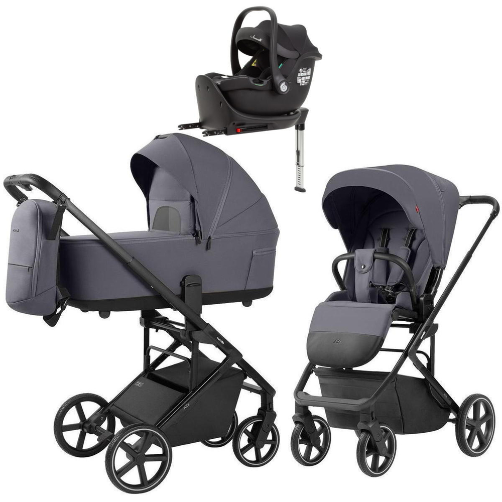 Коляска Carrello Alfa CRL-6522 2025 Ammonite AY329 Pro Absolute Black с базой Isofix 4 в 1 Fashion Grey
