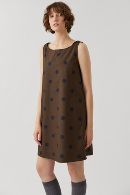Платье-майка мини из коричневого хлопка в горох
