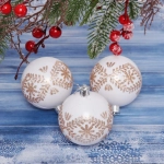 Новогодние шары 7см (набор 3шт) «Хвойные веточки», белый/шампань