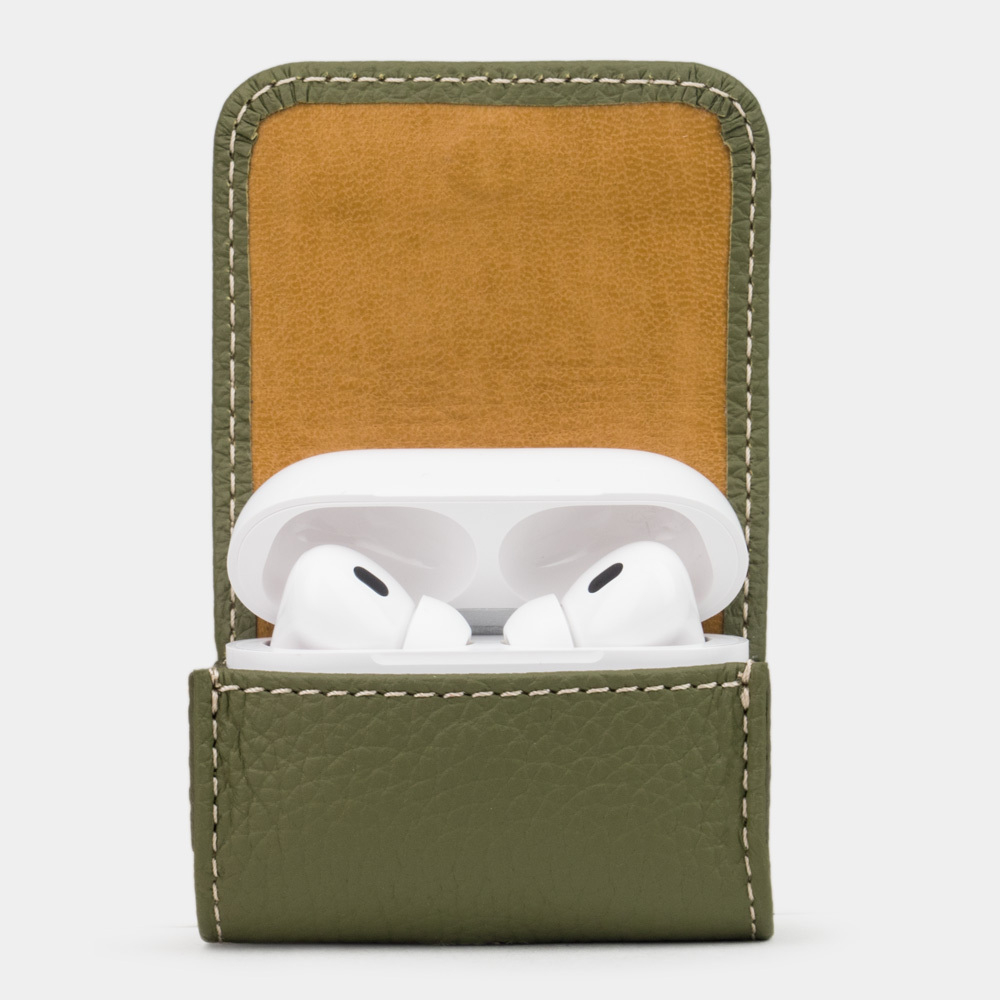 Чехол для наушников AirPods Pro 2,3 из кожи теленка, зеленого цвета