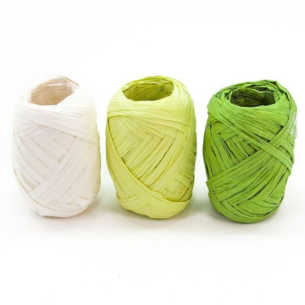 Лента (0,5 см*10 м) Рафия, Зеленый микс, 3 шт.