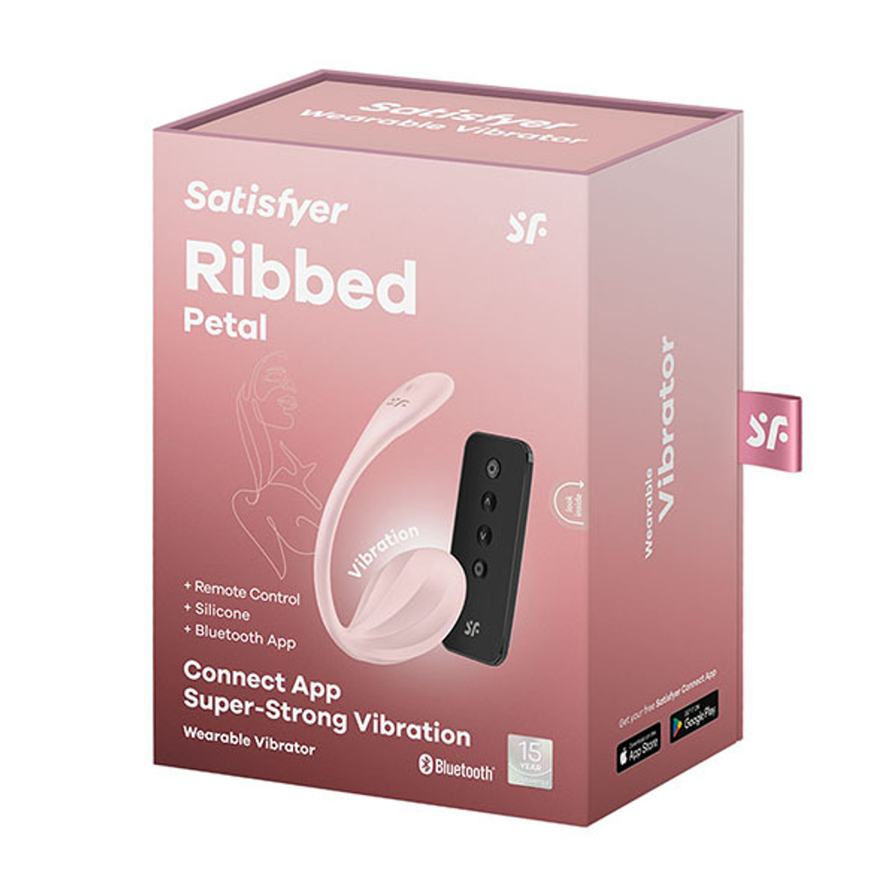Розовое виброяйцо с пультом ДУ 23см Satisfyer Ribbed Petal 4002774