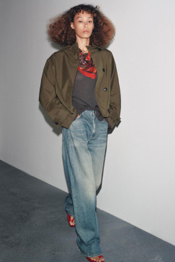 ZARA КОРОТКИЙ ТРЕНЧ WATER REPELLENT — ZW COLLECTION, СВЕТЛЫЙ ХАКИ