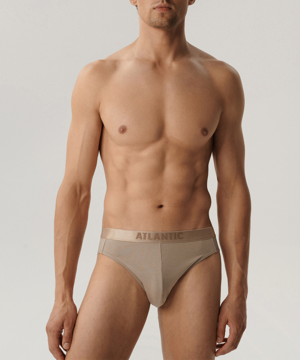 Мужские трусы слипы спорт Atlantic, набор из 2 шт., пима хлопок, бежевые, Basic 2BMP-013