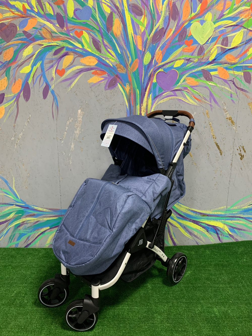 Коляска прогулочная Babalo 2022 Синий текстиль на белой раме с сумкой