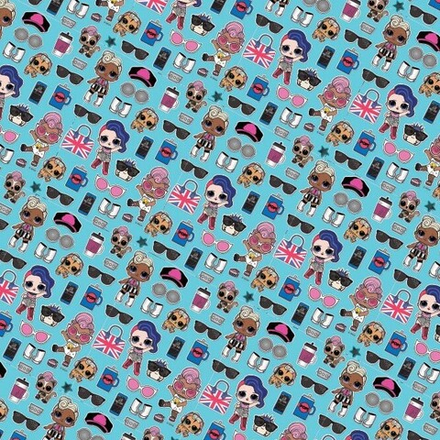 Упаковочная бумага (0,7*1 м) Кукла ЛОЛ (LOL), Бирюзовый, 2 шт.