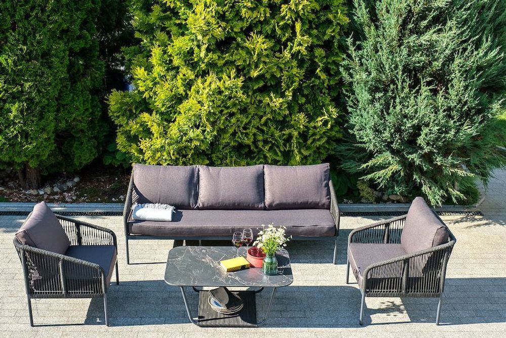 "Канны" лаунж-зона 5-местная плетеная из роупа (веревки), цвет темно-серый