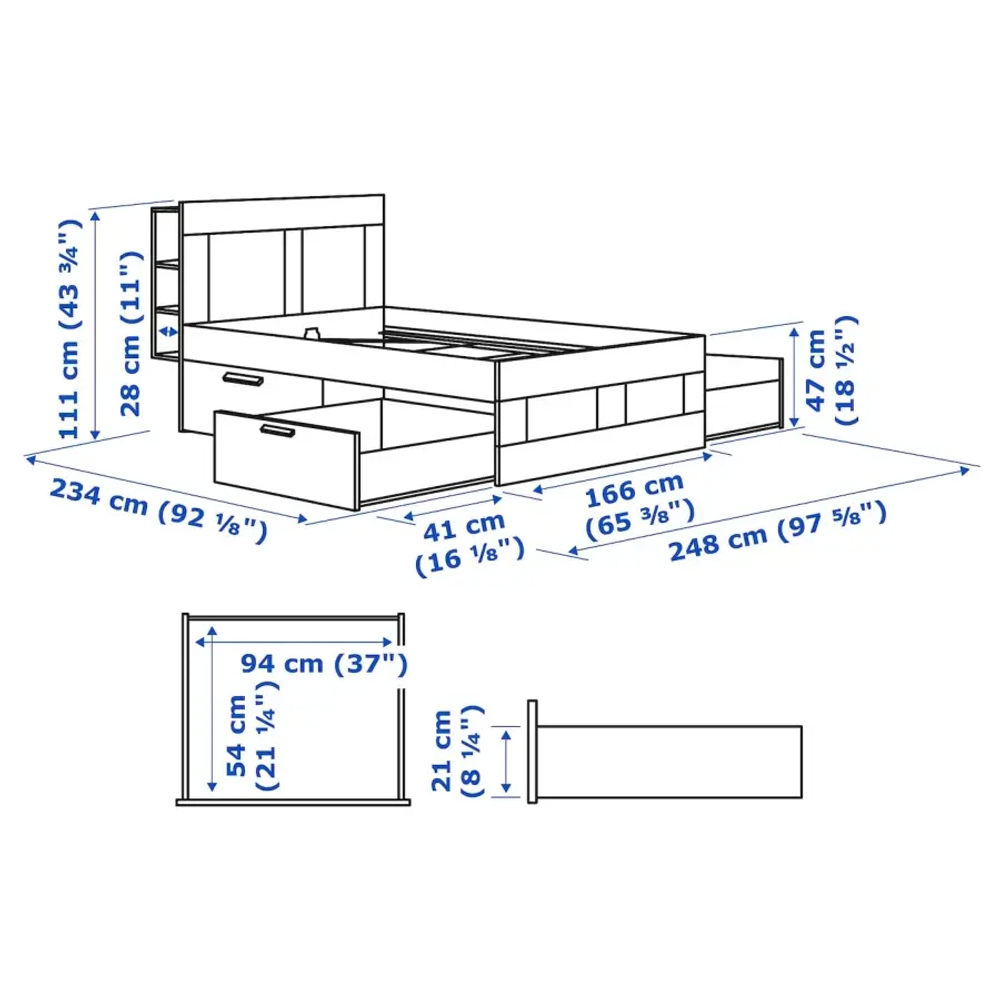 Каркас кровати с ящиками - IKEA BRIMNES/LÖNSET/LONSET, 160х200 см, белый, БРИМНЭС/БРИМНЕС/ЛОНСЕТ ИКЕА
