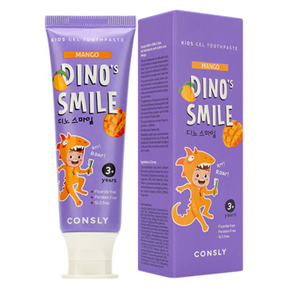 Детская гелевая зубная паста c ксилитом и вкусом манго Consly Dino's Smile Kids Gel Toothpaste with Xylitol and Mango 60г