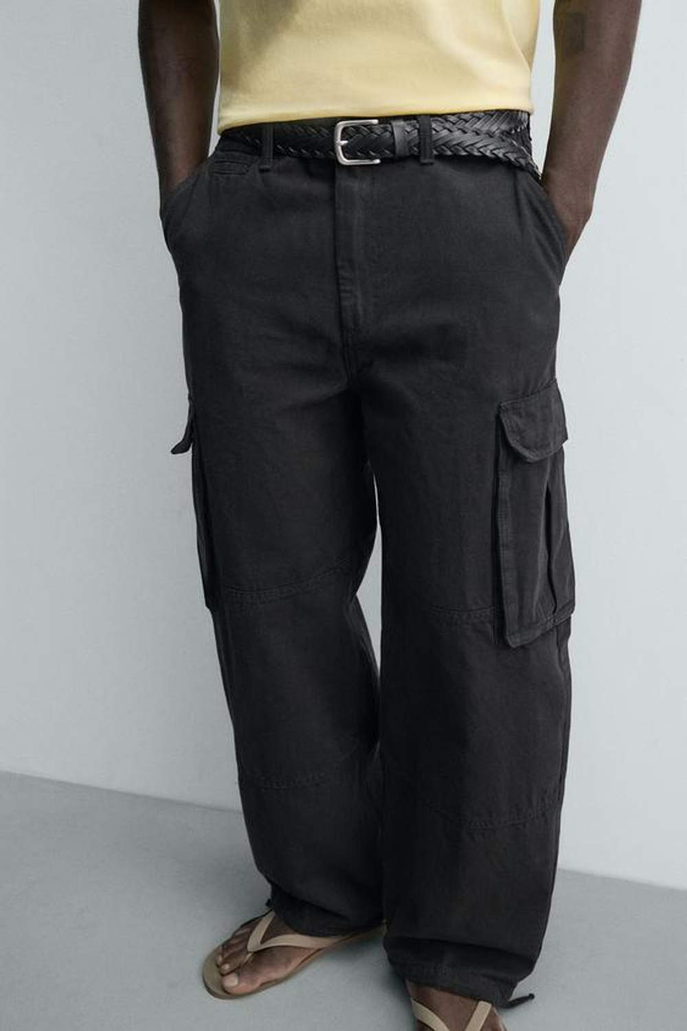 ZARA БРЮКИ КАРГО BALLOON FIT, ЧЕРНЫЙ