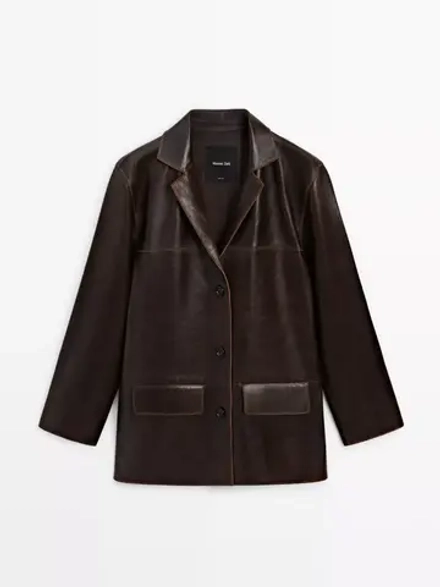 Massimo Dutti Куртка из кожи наппа, коричневый