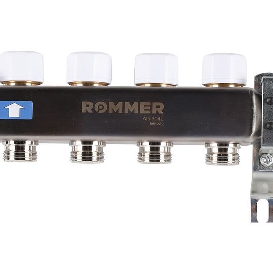 Коллектор Rommer 1"x3/4" на 4 контура с расходомерами (нерж. сталь) RMS-1200-000004