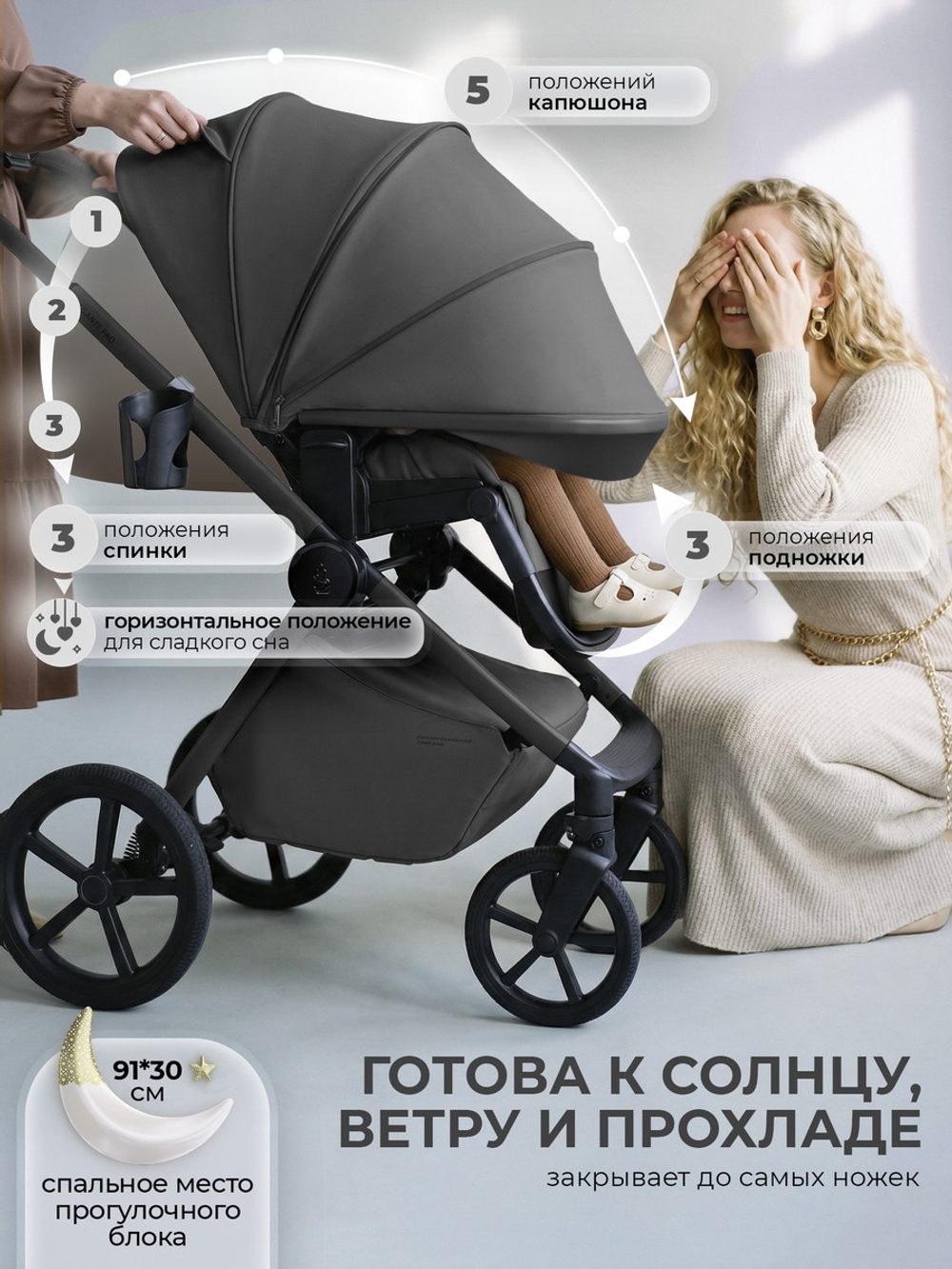 Коляска 4 в 1 Sweet Baby SBL Elegante Pro + автокресло Elegante Plus с базой i-Size ISOFIX DK780 Dark Grey