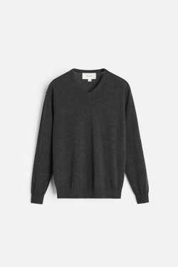 ZARA СВИТЕР ИЗ ЛЕГКОЙ ШЕРСТИ И КАШЕМИРА С V-ОБРАЗНЫМ ВЫРЕЗОМ, СЕРЫЙ С МЕЛАНЖЕВЫМ ЭФФЕКТОМ