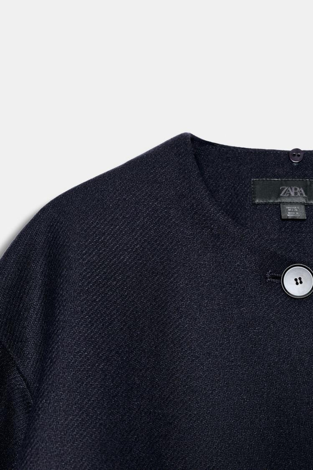 ZARA КОРОТКОЕ ПАЛЬТО ИЗ СМЕСОВОЙ ШЕРСТИ С ШАРФОМ, МОРСКОЙ СИНИЙ