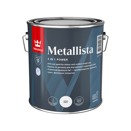 Краска для металла по ржавчине 3в1 Metallista TIKKURILA 2,3 л белая (база А)