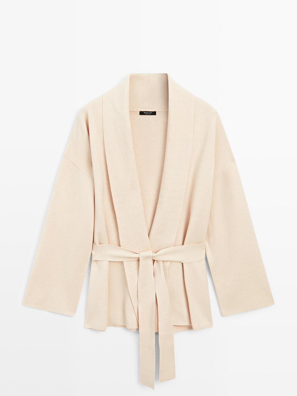 Massimo Dutti Вязаный кардиган с поясом, бежевый