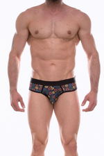 Темно-серые трусы-слипы с разноцветным принтом в виде знаков (Размер: XL) (Цвет: темно-серый)