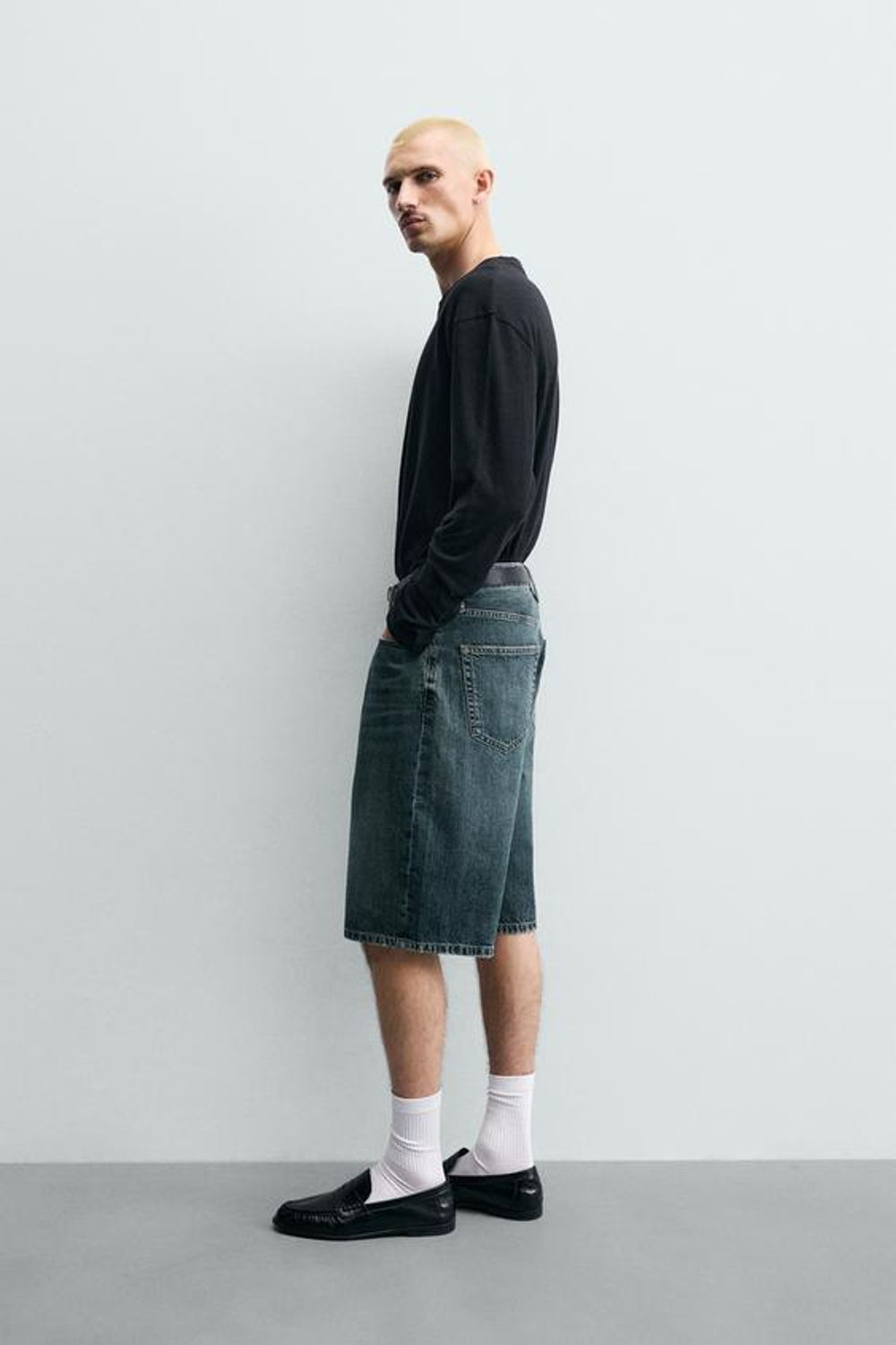 ZARA ДЖИНСОВЫЕ ШОРТЫ LOOSE FIT, ЗЕЛЕНОВАТО-СИНИЙ