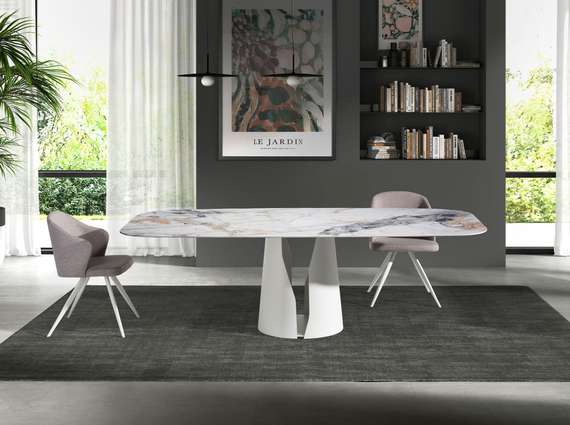 Обеденный стол 1135/DT957 из керамики в мраморной отделке Oval Barrel