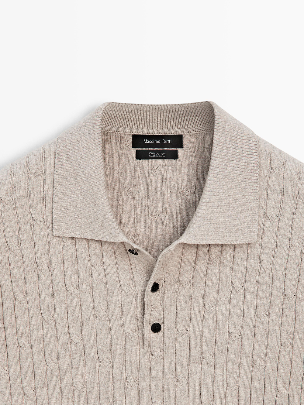 Massimo Dutti Свитер поло из смесового хлопка с узором «косы», песочный