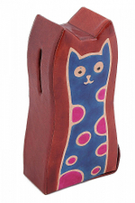 Копилка под мелочь "Кошка", цвет коричневый, синяя кошка, пятна, натуральная кожа ручной принт