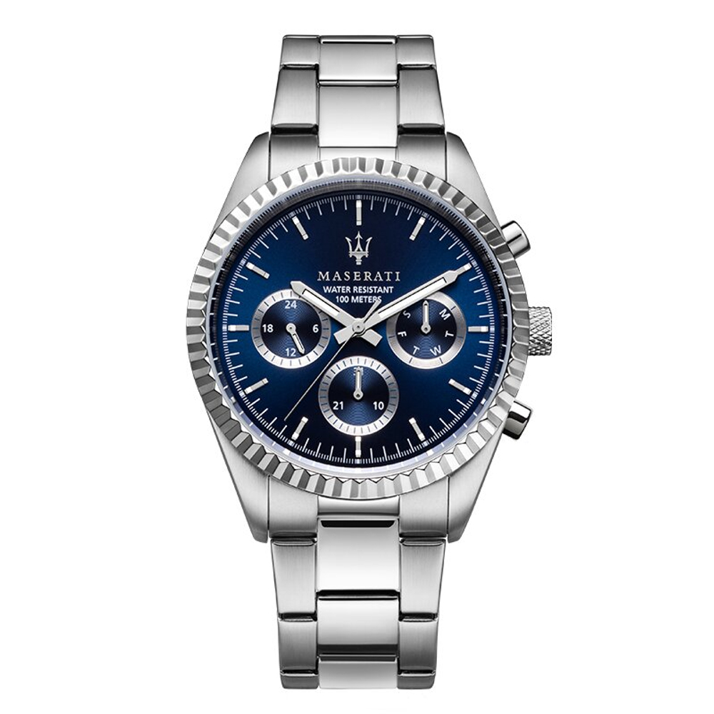 Maserati Wrist Watch Quartz Movement Steel Stainless Steel Strap 43mm Blue Dial Men"s Watches
