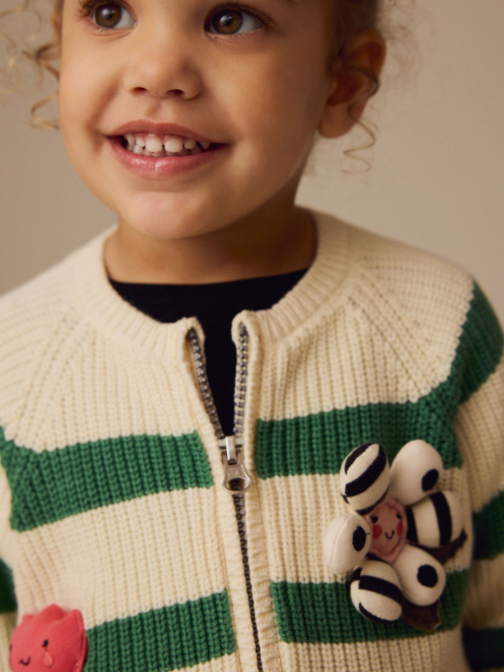 Кардиган вязаный на молнии для девочки Next E25-152, Молочный, Зеленый