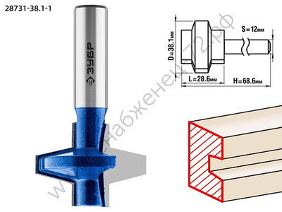 ЗУБР 38.1x28,6мм, хвостовик 12мм, фреза пазо-шиповая наборная
