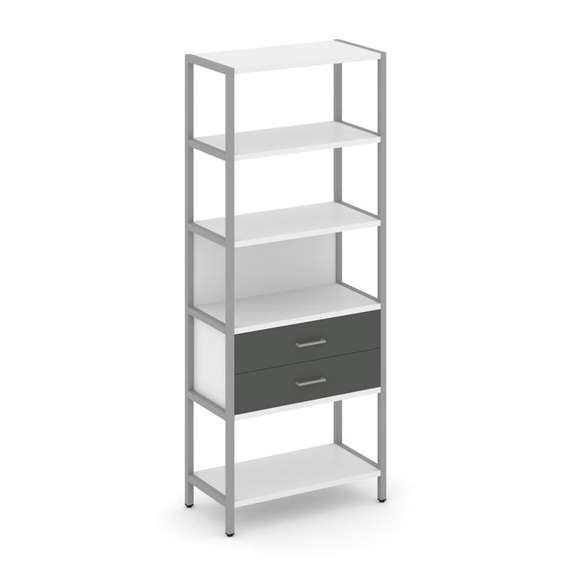 Shelf System Односекционный стеллаж пятиярусный с ящиками SN.STM-512 Белый/Антрацит/Металл Серый 810