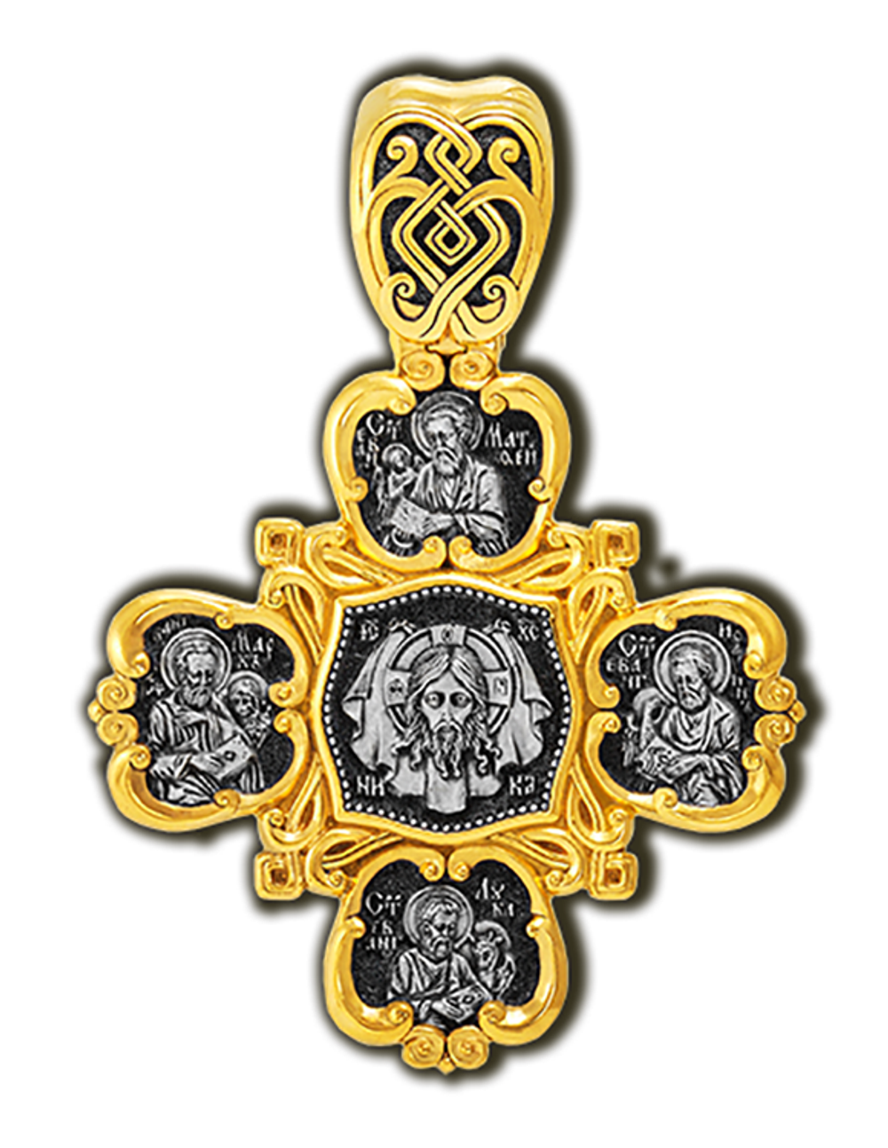 Крест со Спасом, евангелистами, Невской Богородицей, Верой, Надеждой, Любовью и Софией.