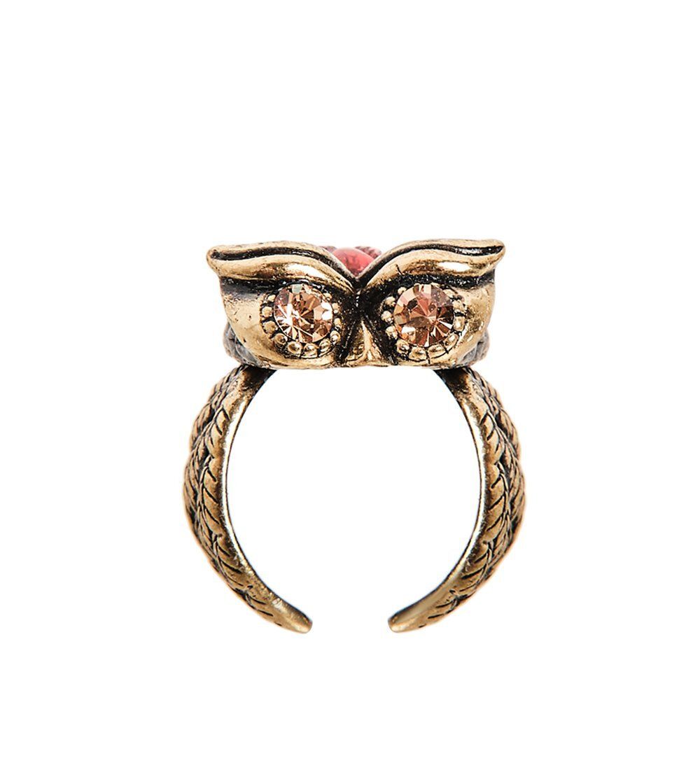 AM-2504 Кольцо «Совушка ночь» (латунь, янтарь)