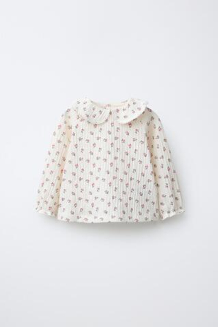 ZARA ФУТБОЛКА С ЦВЕТОЧНЫМ ПРИНТОМ, ЭКРЮ