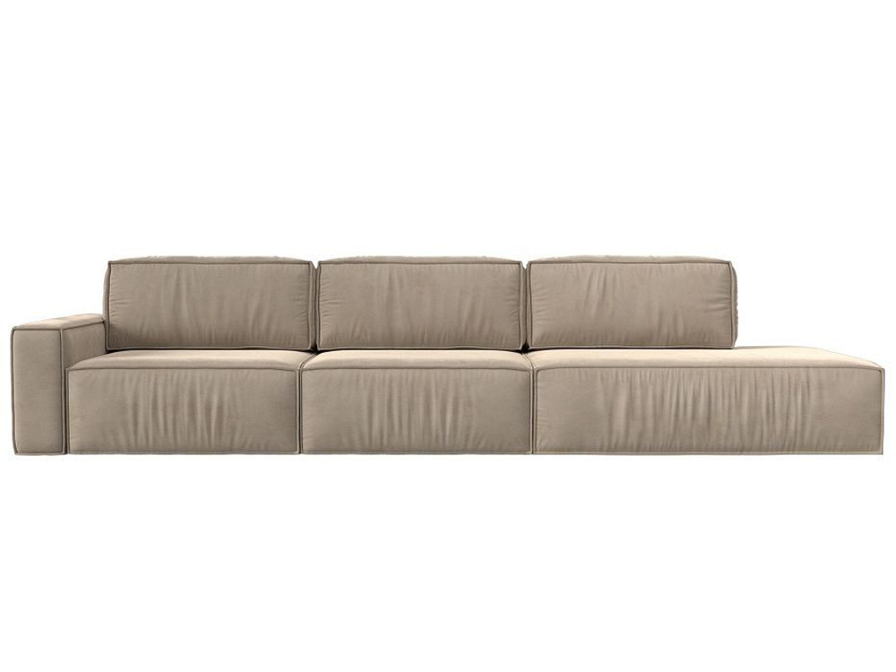 Диван прямой Прага Модерн Лонг подлокотник слева, Бежевый, Велюр, 121739L